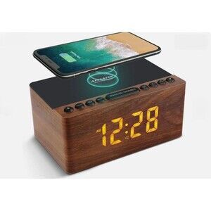 Wireless Charger Station for Iphone/Samsung Digital LED Alarm Clock FM Radio USB